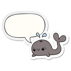 cute cartoon whale and speech bubble sticker