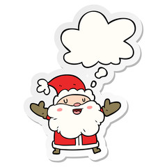 cartoon santa claus and thought bubble as a printed sticker