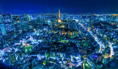 Türaufkleber Nachtansicht des Stadtzentrums von Tokio © segawa7