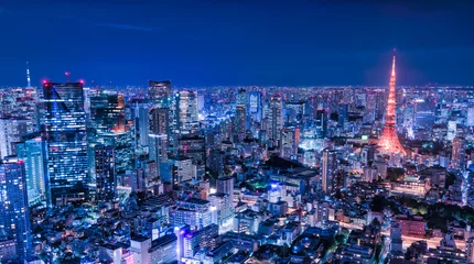 Crédence de cuisine en verre imprimé Tokyo Vue nocturne du centre de Tokyo