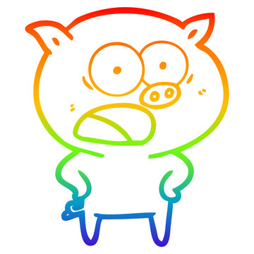 recommend clip art: rainbow gradient line drawing cartoon pig shouting