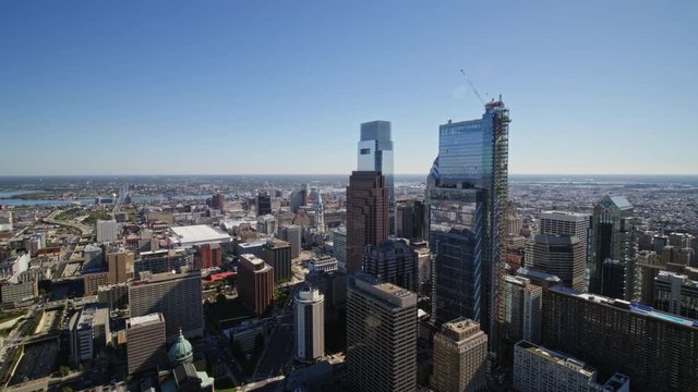 Philadelphia Pennsylvania Aerial v63 Skyline to reverse view of Logan Square - October 2017