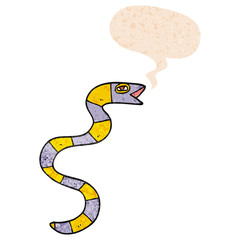cartoon snake and speech bubble in retro textured style