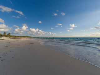 Paradise Beach also called Playa Paraiso at sunrise - beautiful and tropical caribbean coast of Tulum in Quintana Roo, Riviera Maya, Mexico