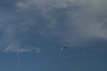 airplane in the sky,blue, clouds,fly,travel, light, wing, jet,flight, nature, plane, air,