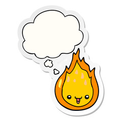 cartoon flame and thought bubble as a printed sticker