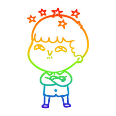 rainbow gradient line drawing cartoon amazed boy