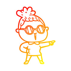 warm gradient line drawing cartoon woman wearing spectacles