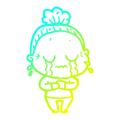 cold gradient line drawing cartoon crying old lady