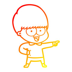 warm gradient line drawing happy cartoon boy pointing