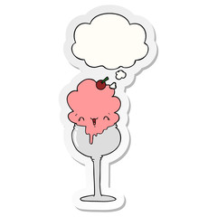 cute cartoon ice cream desert and thought bubble as a printed sticker