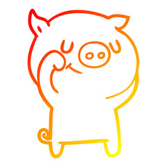 warm gradient line drawing happy cartoon pig