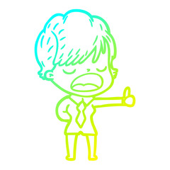 cold gradient line drawing cartoon woman talking