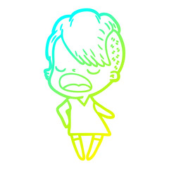 cold gradient line drawing cartoon cool hipster girl talking