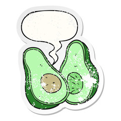 cartoon avocado and speech bubble distressed sticker