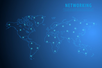 Global network connection background, blue world map, vector