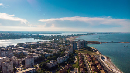 Obraz premium Aerial view of Constanta/Mamaia, popular tourist place and resort on black sea in a Romania. Also, in constanta is placed largest harbor in Romania.