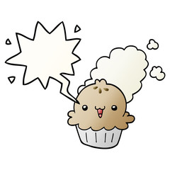 cute cartoon pie and speech bubble in smooth gradient style