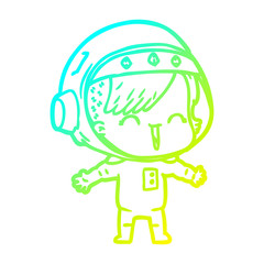 cold gradient line drawing cartoon laughing astronaut girl