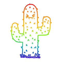 rainbow gradient line drawing cartoon cactus