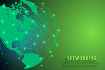 Global network connection background, green world map, vector