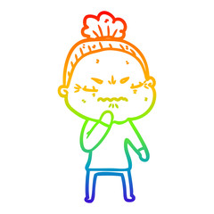 rainbow gradient line drawing cartoon annoyed old lady