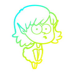 cold gradient line drawing cartoon elf girl staring