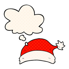 cartoon christmas hat and thought bubble in comic book style