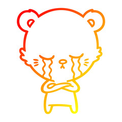 warm gradient line drawing crying cartoon bear