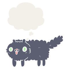 cartoon cat and thought bubble in retro style