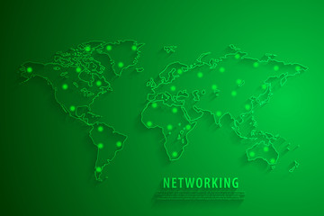 Fototapeta na wymiar Global network connection background, green world map, vector