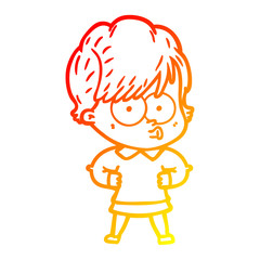 warm gradient line drawing cartoon woman