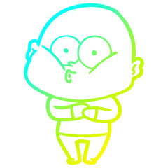 cold gradient line drawing cartoon bald man staring