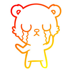 warm gradient line drawing crying cartoon bear