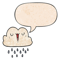 cartoon storm cloud and speech bubble in retro texture style
