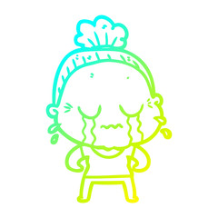 cold gradient line drawing cartoon crying old lady