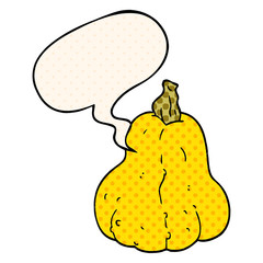 cartoon squash and speech bubble in comic book style