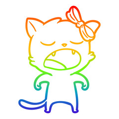rainbow gradient line drawing cartoon yawning cat