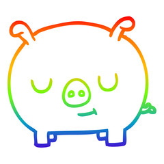 rainbow gradient line drawing cartoon happy pig