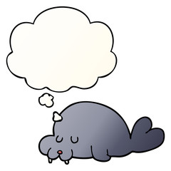 cartoon walrus and thought bubble in smooth gradient style