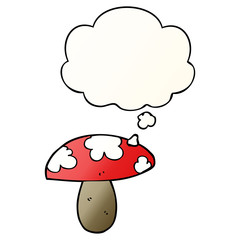 cartoon mushroom and thought bubble in smooth gradient style