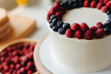 Delicious berry Cake with Fresh Raspberry and Blueberry