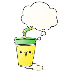 cute cartoon soda and thought bubble in smooth gradient style