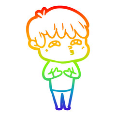 rainbow gradient line drawing cartoon curious man