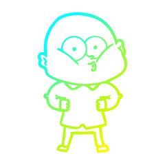cold gradient line drawing cartoon bald man staring