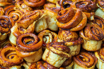 Delicious freshly baked buns, baking just from the oven