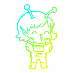 cold gradient line drawing cartoon alien girl giggling