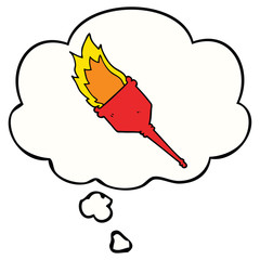 cartoon flaming torch and thought bubble