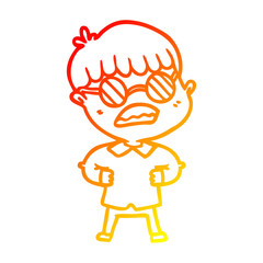 warm gradient line drawing cartoon boy wearing spectacles