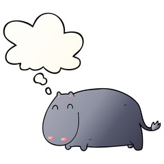 cartoon hippo and thought bubble in smooth gradient style